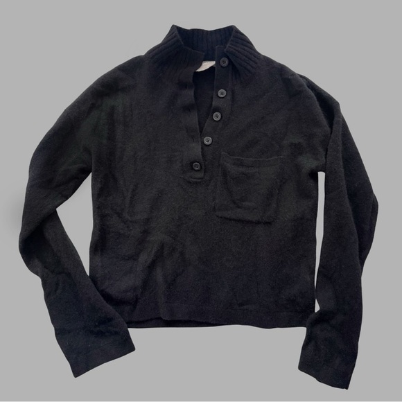 Everlane Black Cashmere/Wool Blend Cropped Polo Sweater - Picture 5 of 5